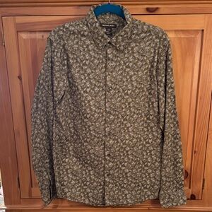 🐷 Michael Kors Slim Fit Olive Floral Print Long Sleeve Button-Down Shirt